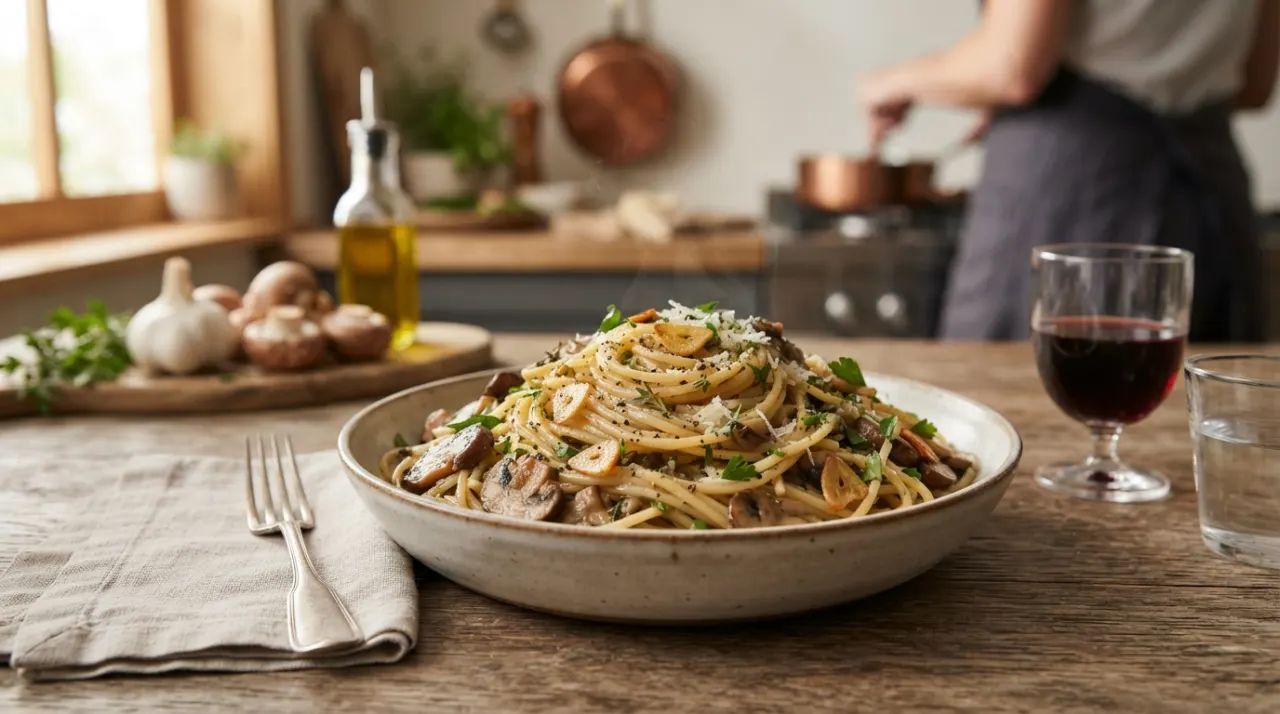 Garlic Mushroom Spaghetti
