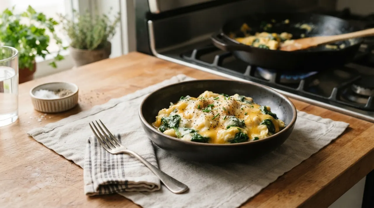 Spinach and Cheddar Scrambled Eggs